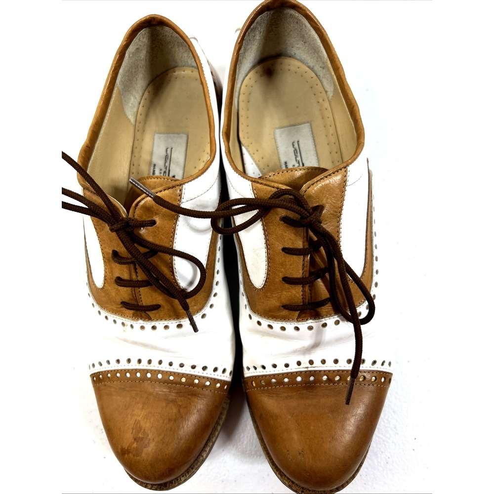 Walter Genuin Brown & White Handmade in Italy Vero Cuoio Golf Shoes Size 9.5